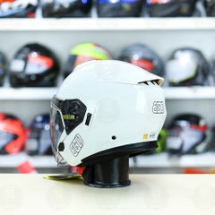 Mũ 3/4 2 Kính EGO E42 Trắng Bóng FREESHIP