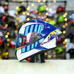 Mũ Fullface Yohe 981 Trắng Xanh Bóng + đuôi gió Pista GPRR + Kính Revo Cam FREESHIP