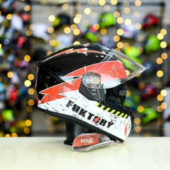 Mũ Fullface Yohe 981 Fuktory Đen Trắng Cam Bóng FREESHIP