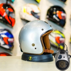 Combo Mũ 3/4 ROYAL M20c Bạc Bóng Độ Khóa Chống Trộm