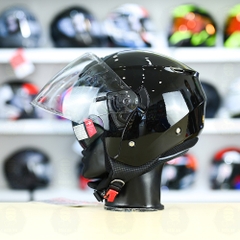 Mũ 3/4 2 Kính Yohe 852 Đen Bóng FREESHIP