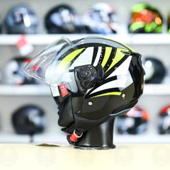 Mũ 3/4 2 Kính Yohe 852 Đen Xanh Neon FREESHIP