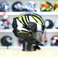 Mũ 3/4 2 Kính Yohe 852 Đen Xanh Neon FREESHIP