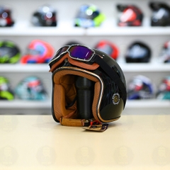 Mũ 3/4 Royal M20c Kèm Kính Dây Cực Kì Thời Trang Và Trendy - Đen Bóng