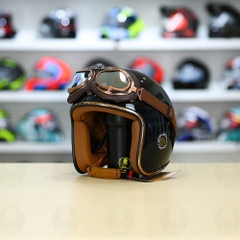 Mũ 3/4 Royal M20c Kèm Kính Dây Cực Kì Thời Trang Và Trendy - Đen Bóng