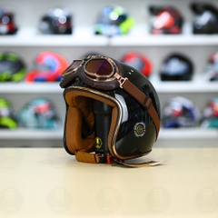 Mũ 3/4 Royal M20c Kèm Kính Dây Cực Kì Thời Trang Và Trendy - Đen Bóng