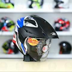 Mũ 3/4 Zeus 613B Trắng đỏ Xanh Bóng FREESHIP