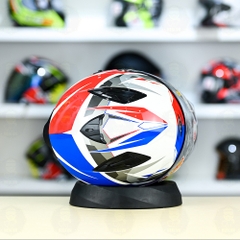 Mũ 3/4 Zeus 613B Trắng đỏ Xanh Bóng FREESHIP