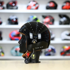 Mũ 3/4 Bulldog Heli Fiber Glass Đen Bóng FREESHIP