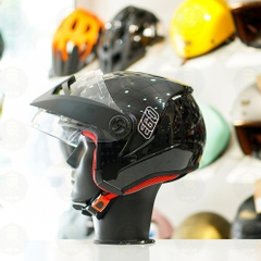 Mũ 3/4 EGO E2 Đen Bóng Mái Che Nắng FREESHIP