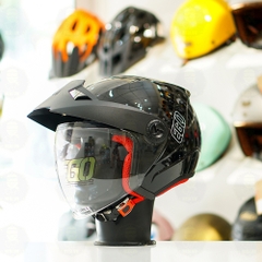 Mũ 3/4 EGO E2 Đen Bóng Mái Che Nắng FREESHIP