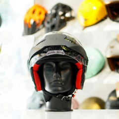 Mũ 3/4 EGO E2 Đen Bóng Mái Che Nắng FREESHIP