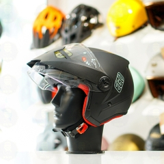 Mũ 3/4 EGO E2 Đen Nhám Mái Che Nắng FREESHIP