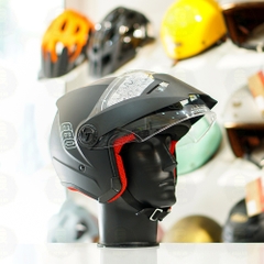 Mũ 3/4 EGO E2 Đen Nhám Mái Che Nắng FREESHIP