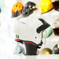 Mũ 3/4 EGO E2 Trắng Bóng Mái Che Nắng FREESHIP