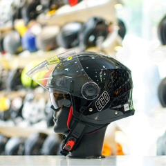 Mũ 3/4 EGO E41 Đen Bóng 2 Kính FREESHIP