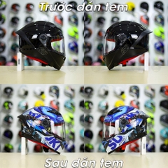 Tem Decal SUZUKI ECSTAR Xanh Xám Bạc Cho Nón Fullface - Không Nón - FREESHIP