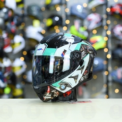 Mũ Fullface ROC R11 Pro Đen Bóng + Dán Tem Decal BMW HP4 Xanh Ngọc FREESHIP