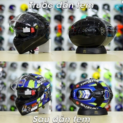 Tem Decal Suzuki GSX Xanh Vàng Cho Nón Fullface - Không Nón - FREESHIP
