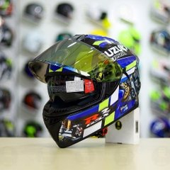 Mũ Fullface EGO E81 Đen Bóng + Dán Tem Decal SUZUKI GSX Xanh Vàng FREESHIP