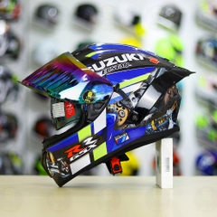 Full Combo Mũ EGO E81 Tem Decal SUZUKI GSX Xanh Vàng FREESHIP