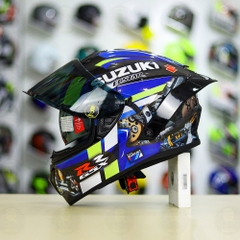 Full Combo Mũ EGO E81 Tem Decal SUZUKI GSX Xanh Vàng FREESHIP