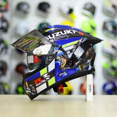Full Combo Mũ EGO E81 Tem Decal SUZUKI GSX Xanh Vàng FREESHIP