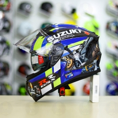 Mũ Fullface EGO E81 Đen Bóng + Dán Tem Decal SUZUKI GSX Xanh Vàng FREESHIP