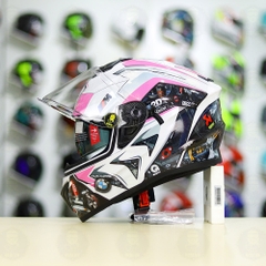 Mũ Fullface EGO E81 Trắng Bóng + Dán Tem Decal BMW HP4 Trắng Hồng FREESHIP