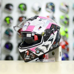 Mũ Fullface EGO E81 Trắng Bóng + Dán Tem Decal BMW HP4 Trắng Hồng FREESHIP