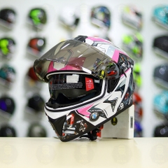 Mũ Fullface EGO E81 Trắng Bóng + Dán Tem Decal BMW HP4 Trắng Hồng FREESHIP