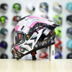Mũ Fullface EGO E81 Trắng Bóng + Tem  BMW Trắng Hồng FREESHIP