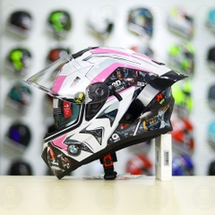 Mũ Fullface EGO E81 Trắng Bóng + Tem  BMW Trắng Hồng FREESHIP