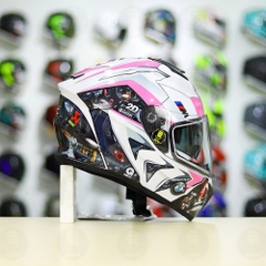 Mũ Fullface EGO E81 Trắng Bóng + Dán Tem Decal BMW HP4 Trắng Hồng FREESHIP