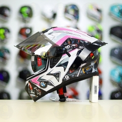 Mũ Fullface EGO E81 Trắng Bóng + Tem  BMW Trắng Hồng FREESHIP