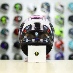 Mũ Fullface EGO E81 Trắng Bóng + Dán Tem Decal BMW HP4 Trắng Hồng FREESHIP