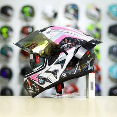 Mũ Fullface EGO E81 Trắng Bóng + Tem  BMW Trắng Hồng FREESHIP