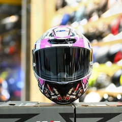 Mũ Fullface KYT TT Course Trắng Bóng Dán Tem BMW Trắng Hồng Freeship