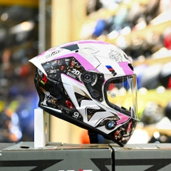 Mũ Fullface KYT TT Course Trắng Bóng Dán Tem BMW Trắng Hồng Freeship