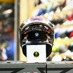 Mũ Fullface KYT TT Course Trắng Bóng Dán Tem BMW Trắng Hồng Freeship