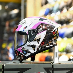 Mũ Fullface KYT TT Course Trắng Bóng Dán Tem BMW Trắng Hồng Freeship