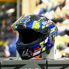 Mũ Fullface KYT TT Course Đen Bóng Dán Tem Suzuki GSX xanh