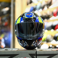 Mũ Fullface KYT TT Course Đen Bóng Dán Tem Suzuki GSX xanh