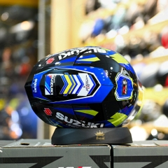 Mũ Fullface KYT TT Course Đen Bóng Dán Tem Suzuki GSX xanh