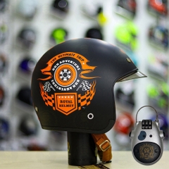 Combo Mũ 3/4 ROYAL M139 V1 Đen Cam Nhám Độ Khóa Chống Trộm