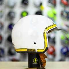 Mũ 3/4 Royal M139 V10 Trắng Viền Vàng Bóng FREESHIP