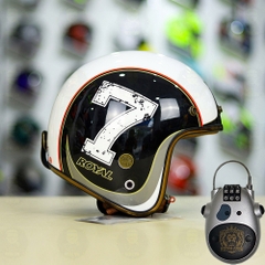 Combo Mũ 3/4 ROYAL M20c Số 7 Đen Trắng Độ Khóa Chống Trộm