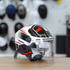 Mũ 1/2 KYT TigerJet T5 Trắng Đỏ Bóng Nhỏ Gọn Nhẹ FREESHIP