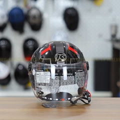 Mũ 1/2 KYT TigerJet Xám Đỏ Bóng Nhỏ Gọn Nhẹ FREESHIP