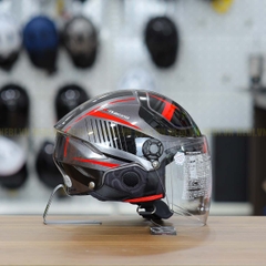 Mũ 1/2 KYT TigerJet Xám Đỏ Bóng Nhỏ Gọn Nhẹ FREESHIP